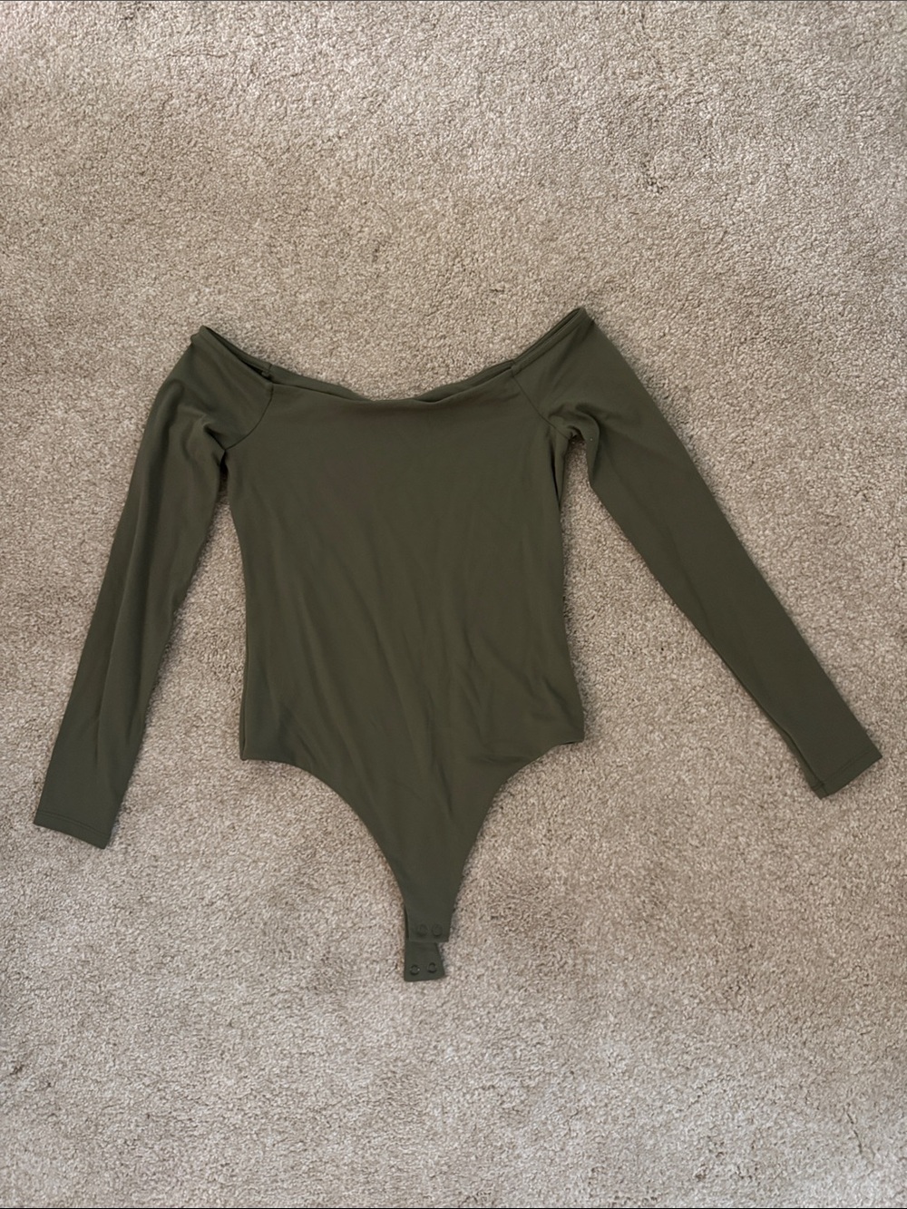 nuuds Olive Green Long Sleeve Off-Shoulder One-Piece Bodysuit